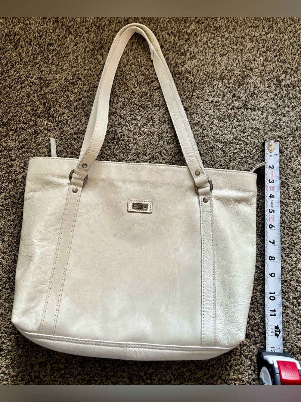 Cream Leather Shoulder Tote for Women